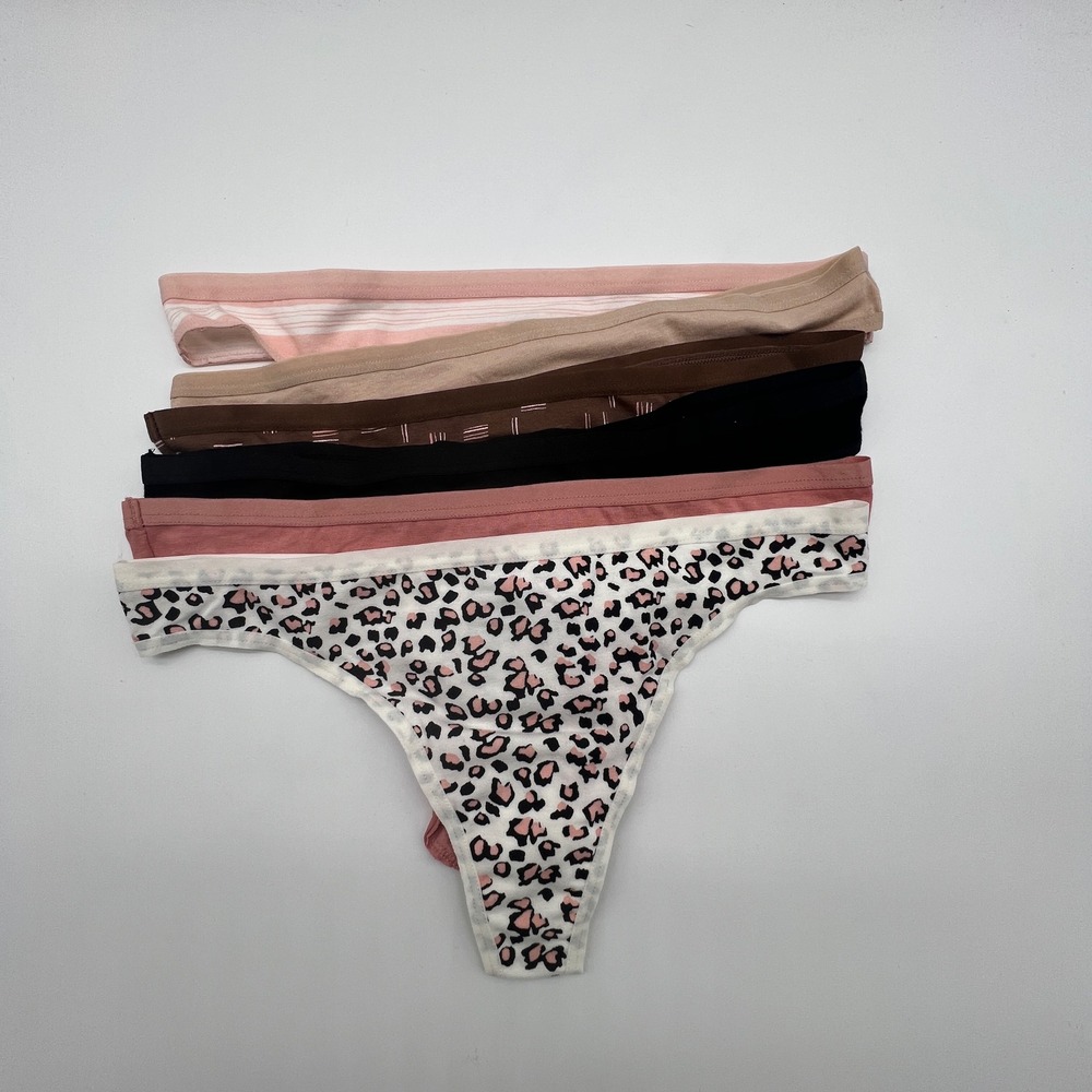 Auden Womens Cotton Blend Thong Underwear 6 Pack Multi Color Pattern Size M